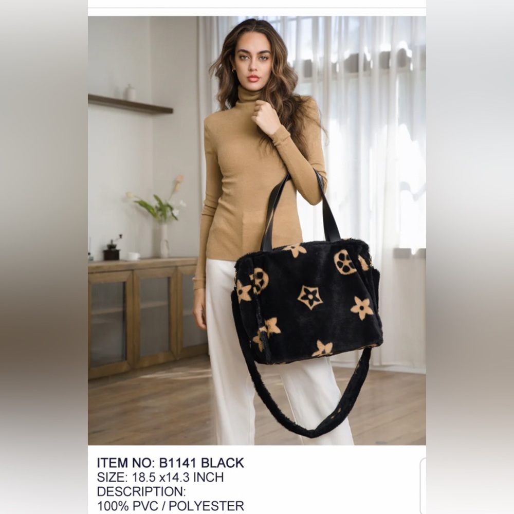 Stylish fashion design large fur tote bag.